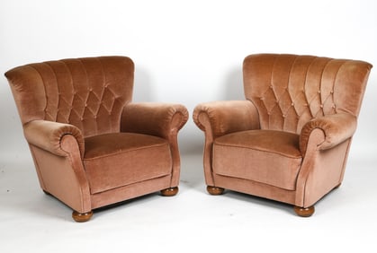 SCANDINAVIAN CURVED MOHAIR LOUNGE CHAIRS C. 1960S