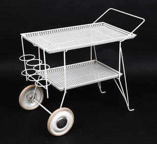 MATHIEU MATEGOT STYLE METAL BAR CART C. 1960S