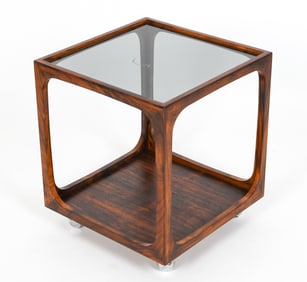ATTR. WILHELM RENZ ROSEWOOD SMOKED GLASS END TABLE