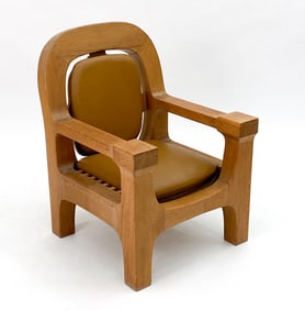 DUTCH BRUTALIST OAK & LEATHER LOUNGE CHAIR C.1970S
