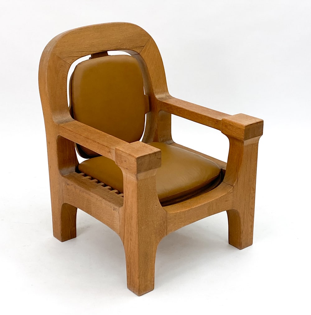 DUTCH BRUTALIST OAK & LEATHER LOUNGE CHAIR C.1970S (1 of 19)