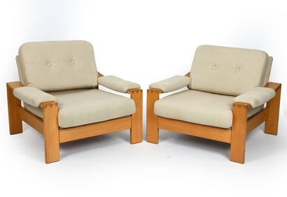 SCANDINAVIAN BRUTALIST OAK & LOUNGE CHAIRS