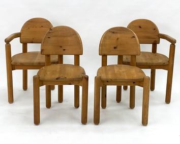 (4) RAINER DAUMILLER PINE DINING CHAIRS C. 1970S