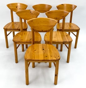 6 DAUMILLER STYLE DANISH PINE DINING CHAIRS 1970S