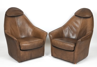 PAIR OF SWISS LEATHER LOUNGE CHAIRS C.1970S