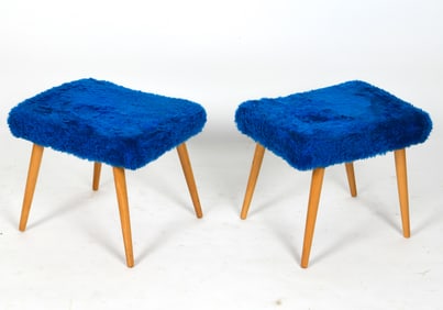 PAIR MID-CENTURY BEECH FOOTSTOOLS 1950S