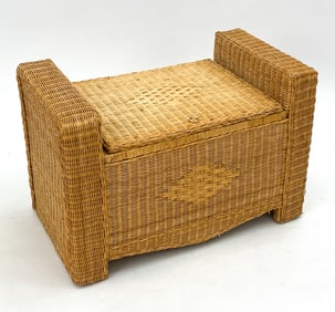 FRENCH RIVIERA STYLE WICKER & RATTAN STORAGE BENCH