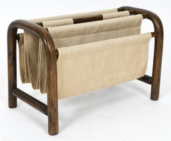 BAMBOO & CANVAS MAGAZINE RACK C. 1970S