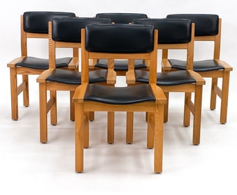 6 ASKO FINNISH PINE & LEATHER DINING CHAIRS 1960S