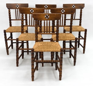 (6) SCANDINAVIAN OAK & RUSH DINING CHAIRS C. 1930S