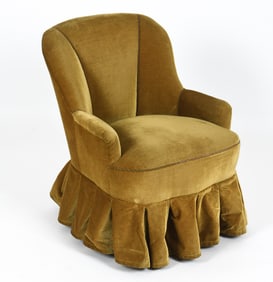 DUTCH OAK & CORDUROY CHAIR WITH SKIRT C. 1940S