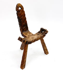 SPANISH CARVED OAK SIDE CHAIR C. 1950S