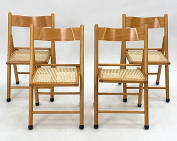 (4) FRENCH BEECH & CANED FOLDABLE CHAIRS C. 1970S