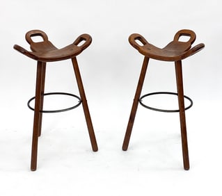 PAIR OF SPANISH "MARBELLA" OAK BARSTOOLS, C. 1970