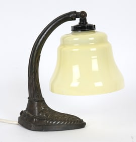 ART DECO GLASS & IRON DESK LAMP C. 1930S
