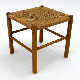 DANISH OAK & RUSH STOOL, C. 1950S