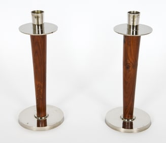 SWEDISH TEAK & CHROME CANDLEHOLDERS C. 1960S