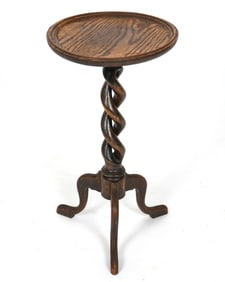 ANTIQUE BARLEY TWIST DUTCH OAK WINE TABLE C. 1920S