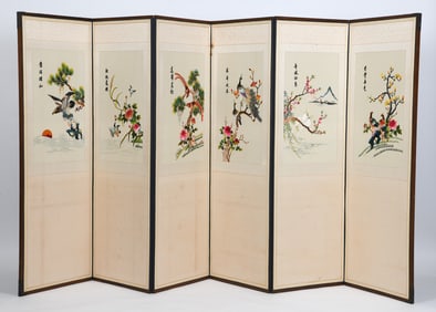 EMBROIDERED ASIAN ROOM DIVIDER C. 1920S