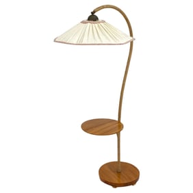 SWEDISH GOOSENECK WALNUT FLOOR LAMP WITH TABLE