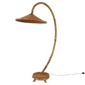 SCANDINAVIAN BAMBOO & RATTAN ARC FLOOR LAMP