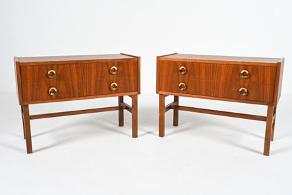 (2) SWEDISH TEAK NIGHTSTANDS WITH BRASS HANDLES
