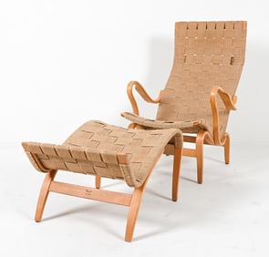 BEECH 'EVA' CHAIR AND FOOTSTOOL BY BRUNO MATHSSON