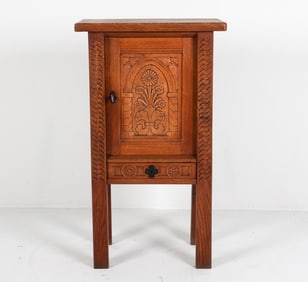 KJAERNULF STYLE BRUTALIST OAK CARVED CABINET