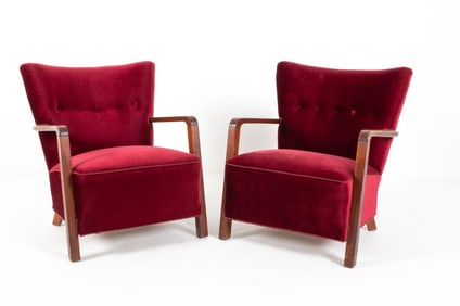 VIGGO BOESEN STYLE MOHAIR & OAK LOUNGE CHAIRS