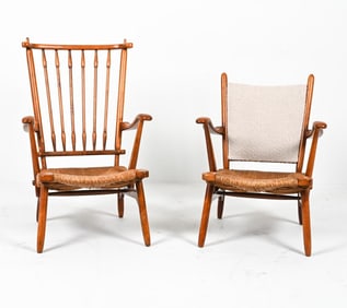 (2) DUTCH DE STER GELDERLAND BEECH ARM CHAIRS