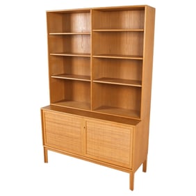 OAK AND RATTAN BOOKCASE CABINET BY ALF SVENSSON