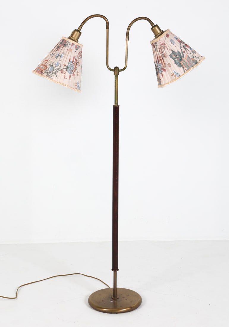 DANISH TEAK & BRASS DOUBLE NECK FLOOR LAMP 1960S (1 of 16)