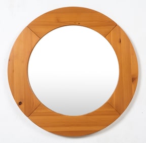 SWEDISH PINE ROUND WALL MIRROR C. 1970S