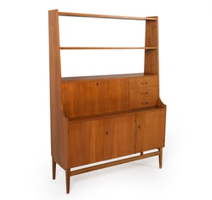 DANISH TEAK SECRETARY BOOKSHELF CABINET C. 1960S