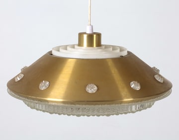 DANISH BRASS & GLASS PENDANT LIGHT C. 1970S