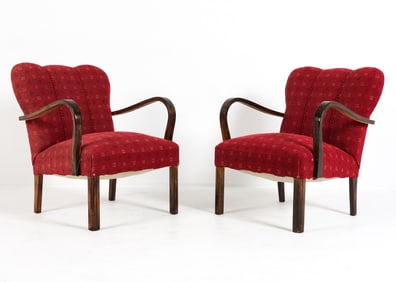 PAIR HALABALA STYLE BEECH LOUNGE CHAIRS C. 1940S