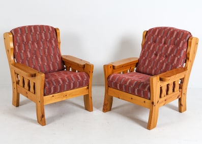 PAIR OF SWEDISH BRUTALIST PINE LOUNGE CHAIRS