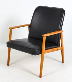 DANISH BEECH & LEATHER LOUNGE CHAIR C. 1970S