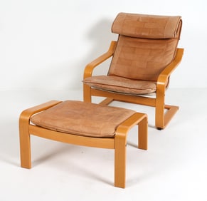 IKEA 'POANG' LOUNGE CHAIR W/ OTTOMAN C. 1970S
