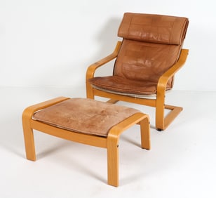 IKEA 'POANG' LOUNGE CHAIR W/ OTTOMAN C. 1970S