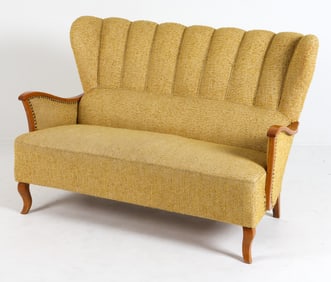 SWEDISH BEECH & WOOL SOFA C. 1950S