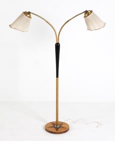 SWEDISH BRASS DOUBLE LIGHT FLOOR LAMP C. 1950S