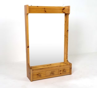 SWEDISH PINE WALL MIRROR W/ DRAWERS C. 1970S