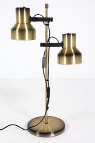 MID-CENTURY DANISH DOUBLE LIGHT BRASS TABLE LAMP