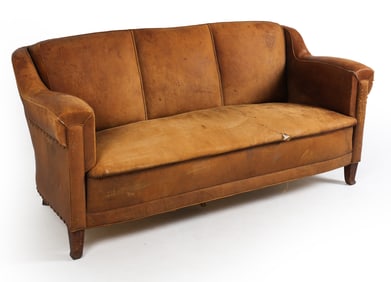 MID-CENTURY SWEDISH LEATHER CLUB SOFA C. 1940S
