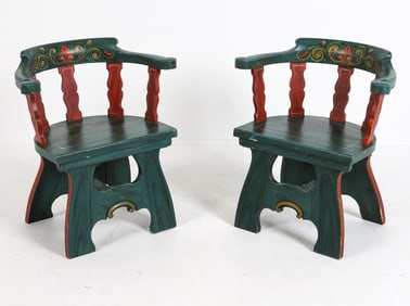 PAIR OF SCANDINAVIAN PAINT DECORATED ARMCHAIRS