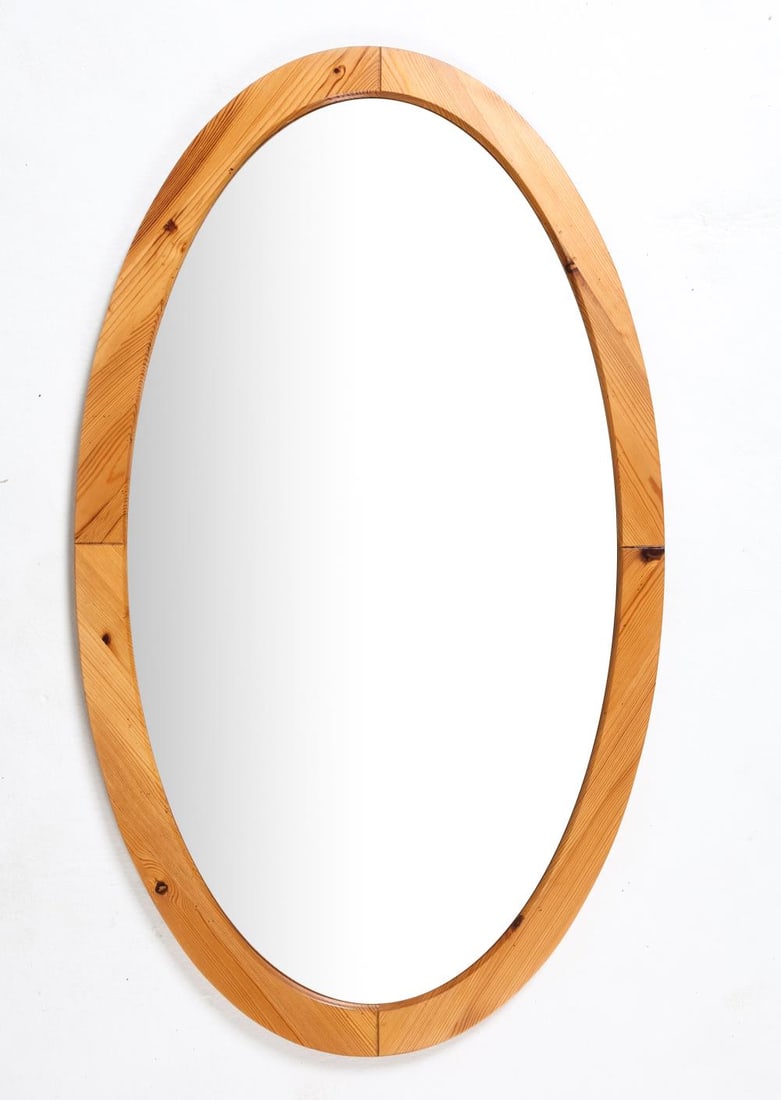SWEDISH PINE OVAL MIRROR C. 1970S (1 of 7)
