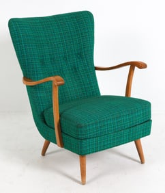 FRITZ HANSEN STYLE BEECH & WOOL LOUNGE CHAIR