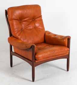 GOTE MOBLER BEECH & LEATHER LOUNGE CHAIR 1970S