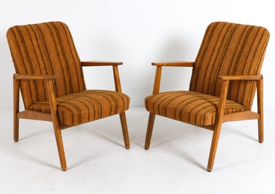 PAIR OF DANISH BEECH & WOOL EASY CHAIRS C. 1960S